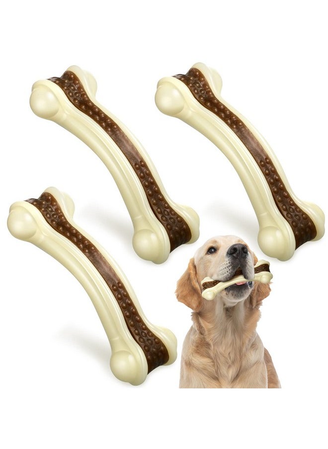 3 Pack Chew Toys For Aggressive Chewers, Bone Toys Nylon Beef Flavor Dog Teething Toys For Large/Medium/Small Puppies Breeds(Large, Curved Bone)