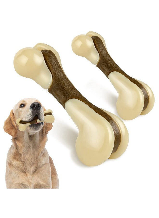 Bones Shaped Dog Toys For Aggressive Chewers, 2 Pack Dog Chew Toys Nylon Beef Flavor Dog Teething Toys For Large/Medium/Small Puppies Breeds(Large, Small, Hind Leg Bone)