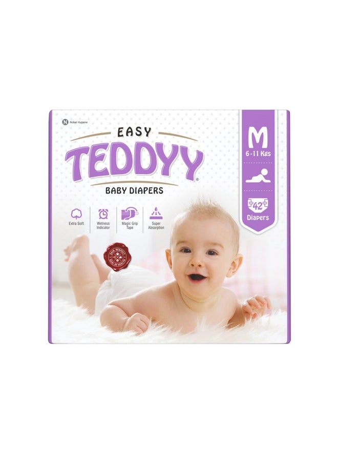 Easy Baby Medium Size Diaper (42 Count), 6-11 Kgs, Long Lasting Absorption, Anti - Rash