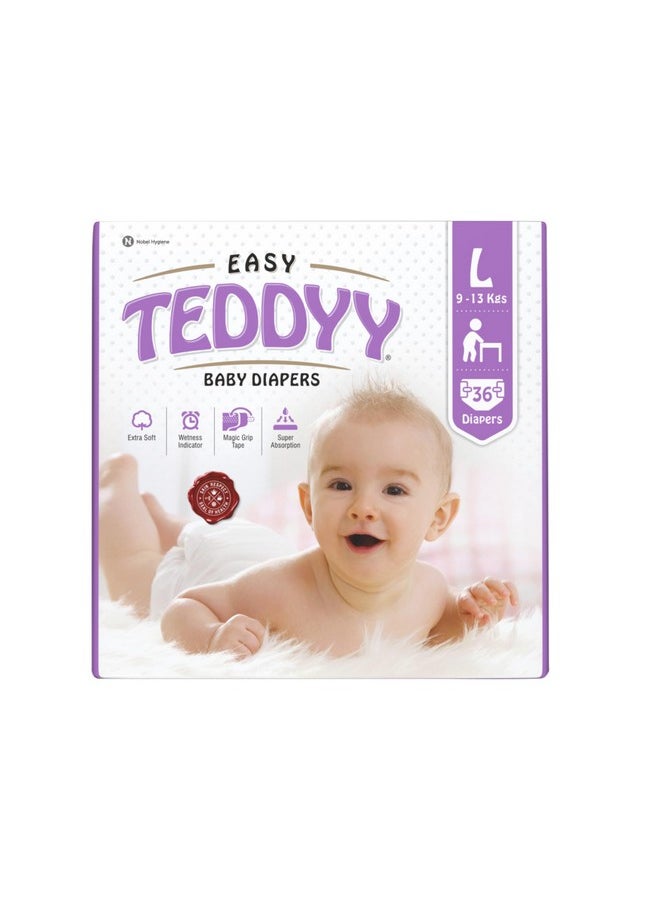 Easy Baby Large Size Diaper (36 Count), 9-13 Kgs, Long Lasting Absorption, Anti - Rash