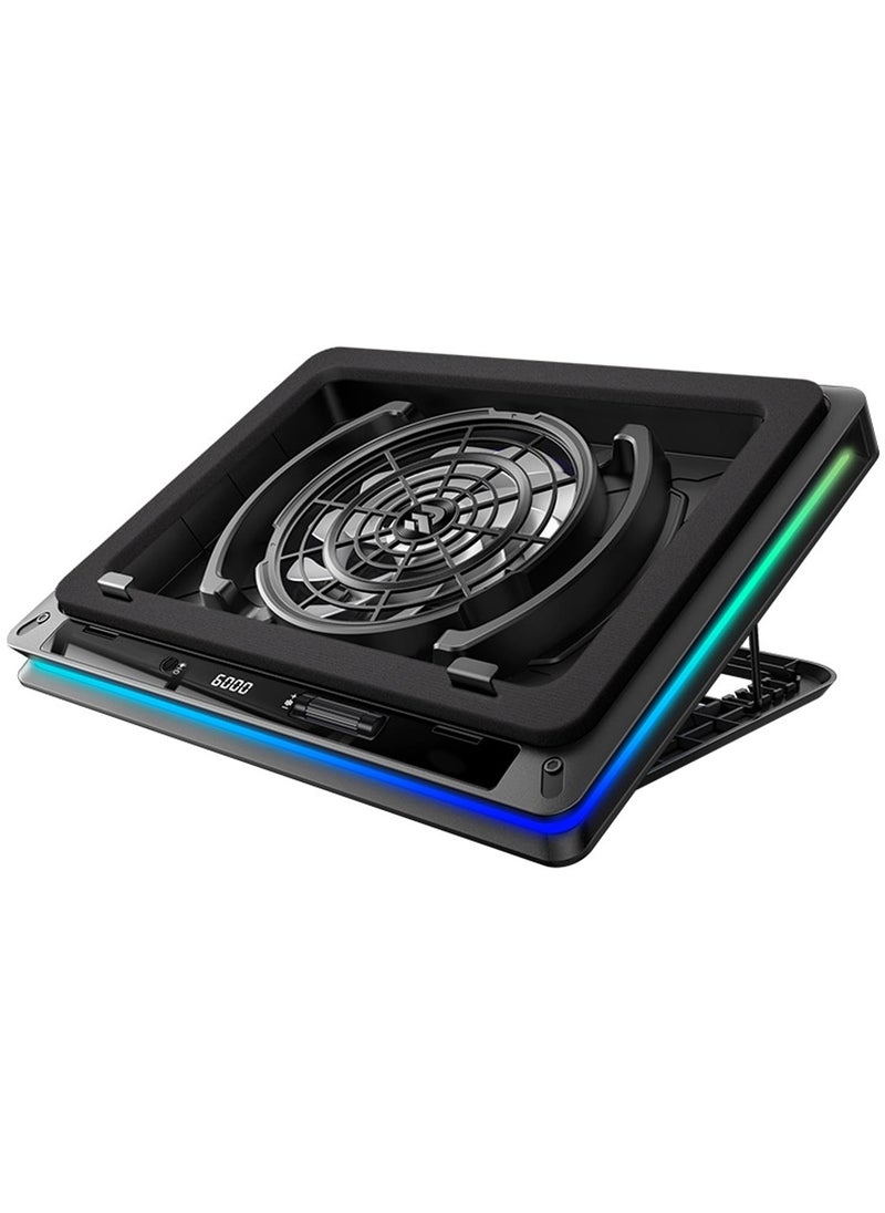 Gaming Laptop Cooling Pad, Laptop Cooling Stand with 18cm External Cooling Fan, Rapid Cooling Laptop 15.6-19.3inch, Infinitely Variable Speed, 5 Height Stands, USB Ports