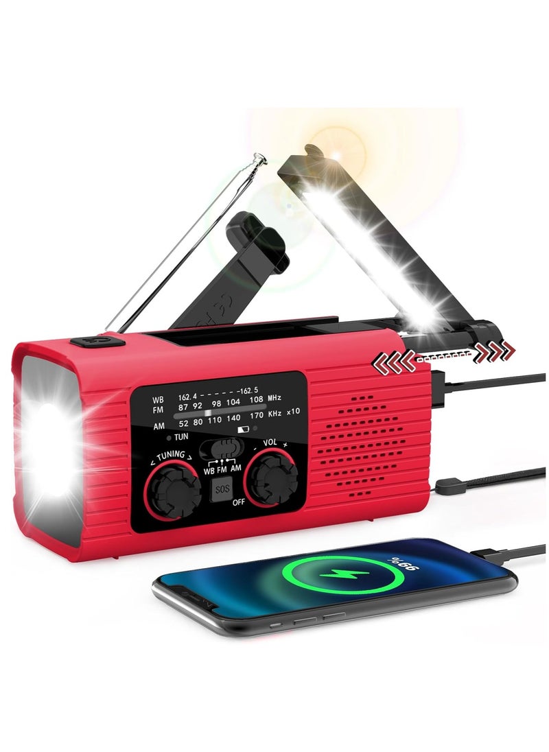 Emergency Radio, Hand Crank Radio Solar for Hurricane Supplies, AM/FM NOAA Portable Weather Radio 7400mWh with LED Flashlight, Power Bank, 180°Rotatable Reading Lamp for Emergency