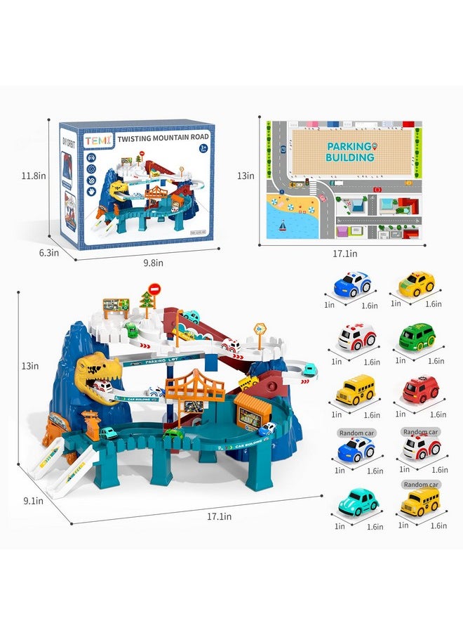 Boys Dinosaur Race Track Playset, Kids Car Garage Parking Adventure Toy With 10 Mini Cars, Educational Toy Ramp Playset For 3 4 5 7 8 Year Old Toddler Boys Preschool Girls