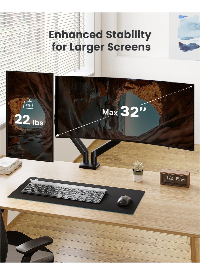 Dual Monitor Stand up to 32 inches Screen, Load-Bearing Max 22 lbs Each Arm, Adjustable Dual Monitor Mount, Sturdy Steel vesa Monitor Mount with Stable VESA 75x75 100x100mm