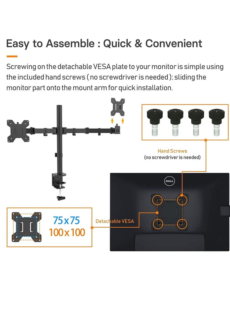 Dual LCD Monitor Desk Mount Stand Heavy Duty Fully Adjustable fits 2 /Two Screens up to 27