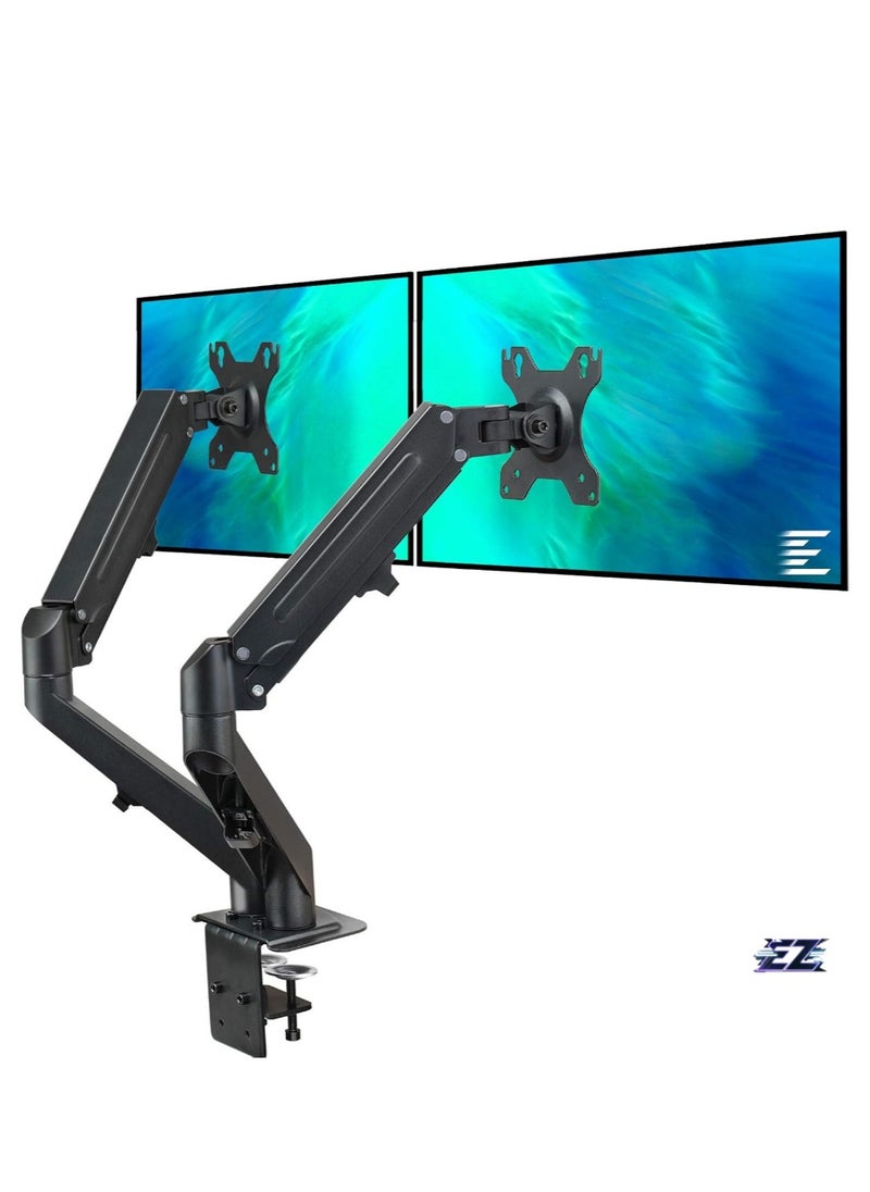 Dual Arm Monitor Desk Mount Height Adjustable, Tilt, Swivel, Counterbalance Gas Spring Stand | VESA Bracket Arm Fits Most Screens 13