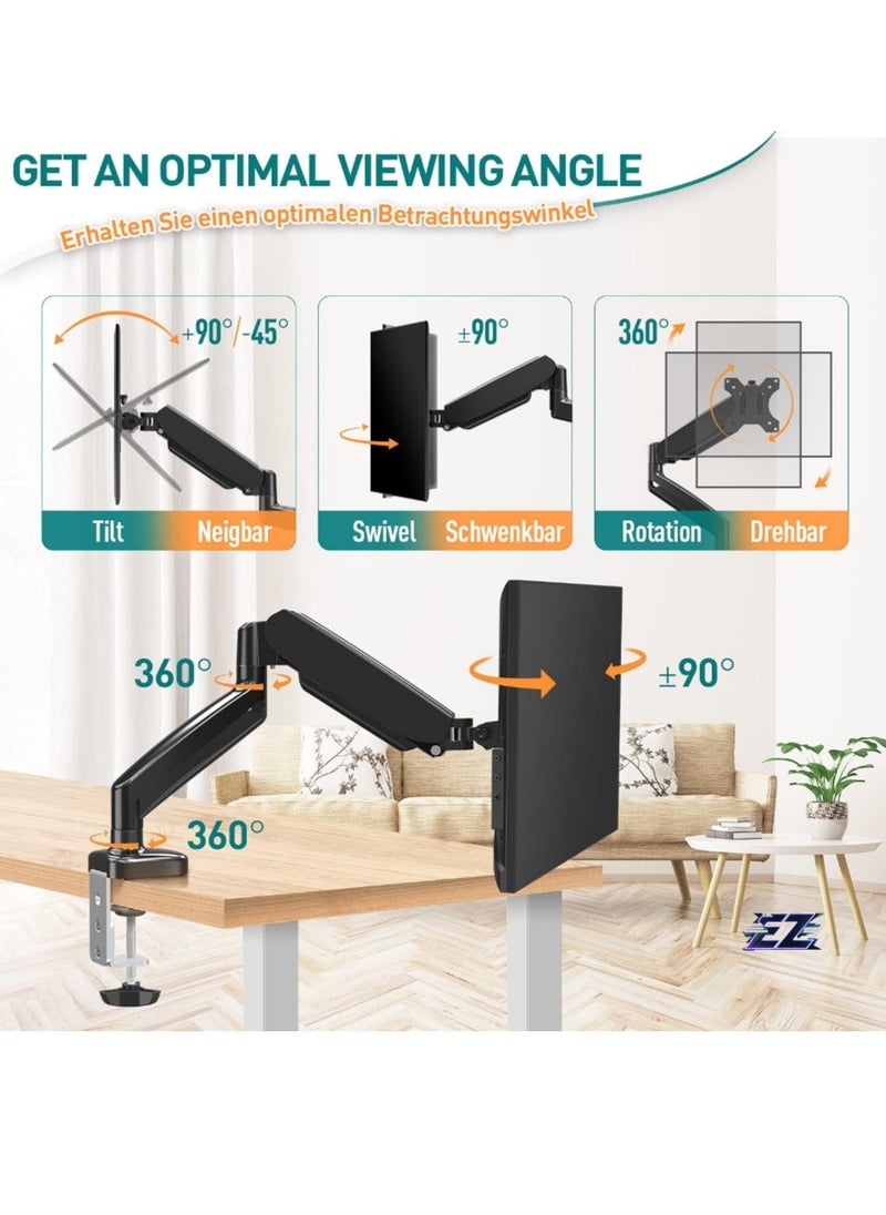 Single Monitor Arm for Most 13-32 Inch Monitors with VESA 75x75/100x100mm up to 8KG, 360° Rotation Gas Spring Arm with C-Clamp and Grommet Base, Monitor Stand Mount