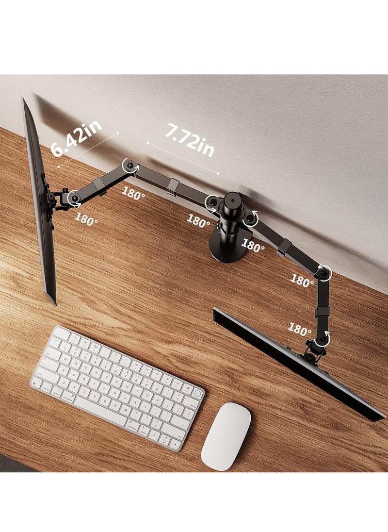 Dual Monitor Stand for 13 to 32 Inch Screens, Dual Monitor Arm Mount Ergonomic Viewing Angle, Adjustable Tilt ±45°/ Swivel 180°/ Rotate 360°/ VESA 75/100mm