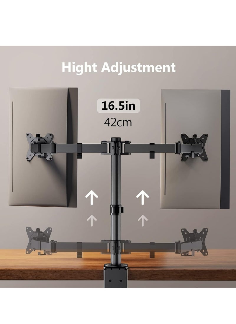 Dual Monitor Stand for 13 to 32 Inch Screens, Dual Monitor Arm Mount Ergonomic Viewing Angle, Adjustable Tilt ±45°/ Swivel 180°/ Rotate 360°/ VESA 75/100mm