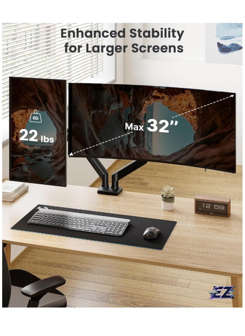 Dual Monitor Stand up to 32 inches Screen, Load-Bearing Max 22 lbs Each Arm, Adjustable Dual Monitor Mount, Sturdy Steel vesa Monitor Mount with Stable VESA 75x75 100x100mm