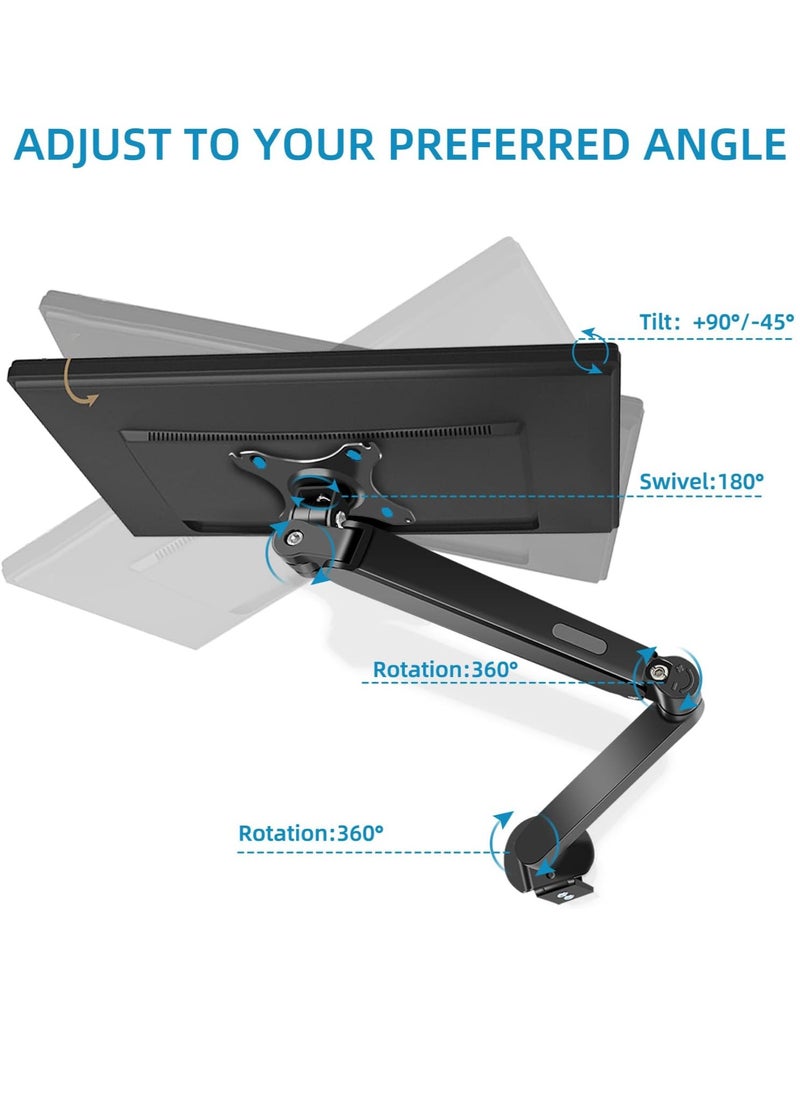 Monitor Arm Desk Mount Stand Single 17-30 inch Portable Adjustable Vesa Stand Gas Spring Desktop Arm 4.4 to 19.8 lbs with Clamp and Grommet Screen Up to 30 inch Computer pc M5B