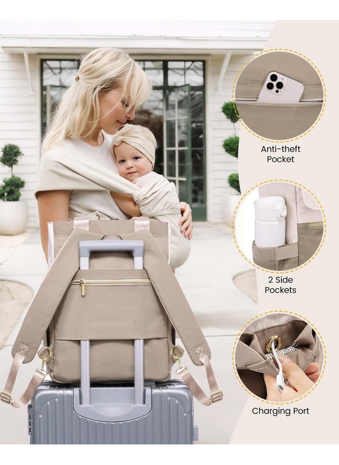 Diaper Bag Backpack,Diaper Bag Tote With Insulated Pockets,Baby Bag For Girl Boy With Changing Pad,Large Baby Diaper Bag With Pacifier Case,Anti-Theft Travel Backpack For Women,Coffee-Beige