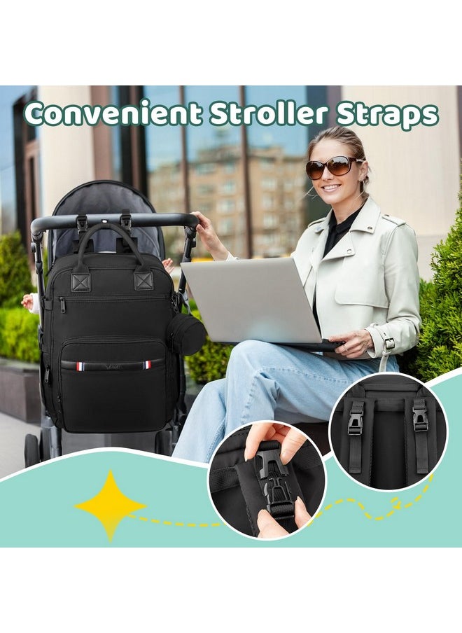 Diaper Bag Backpack, Multifunctional Travel Baby Bag With Laptop Compartment, Changing Pad & Pacifier Case, Large Diaper Bag For Working Moms & Dads, Black