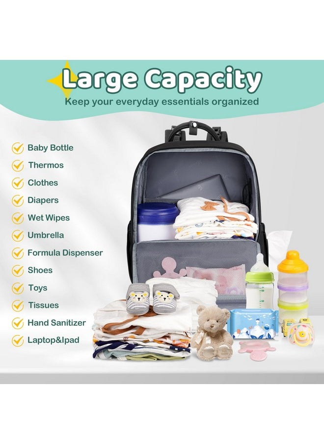 Diaper Bag Backpack, Multifunctional Travel Baby Bag With Laptop Compartment, Changing Pad & Pacifier Case, Large Diaper Bag For Working Moms & Dads, Black