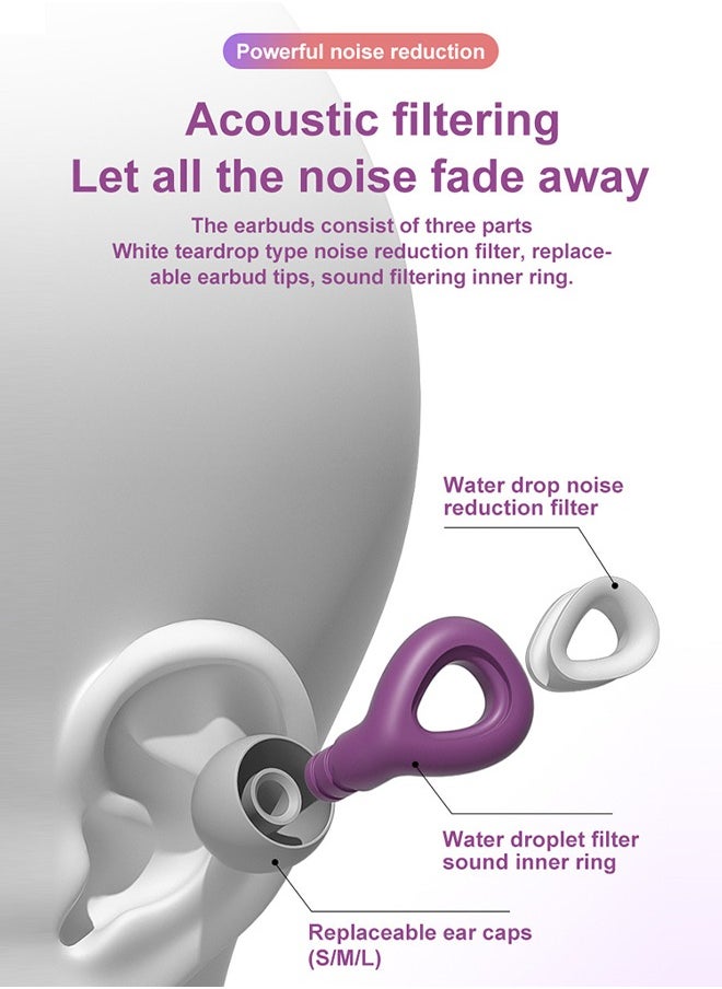 6PCS Ear Plugs for Sleeping Noise Cancelling Ear Plugs for Swimming Concerts Loud Music, Reusable Soft Silicone Ear Plugs for Kids and Adults in S/M/L Hearing Protection (Purple)