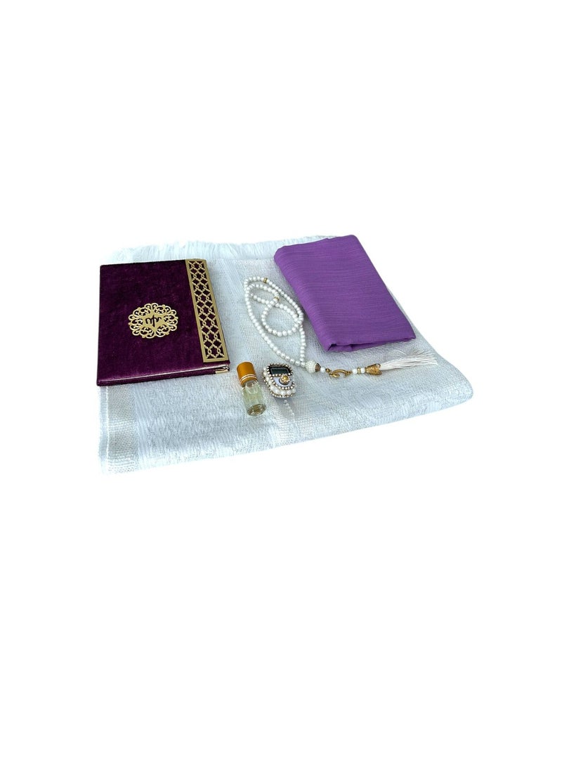 Sajadati Deluxe Muslim Prayer Gift Set – Holy Quran, Premium Salah Mat, Head Scarf, Tasbih Beads & Digital Counter, Oud Oil – Elegant Purple Islamic Gift for Ramadan, Eid & Special Occasions