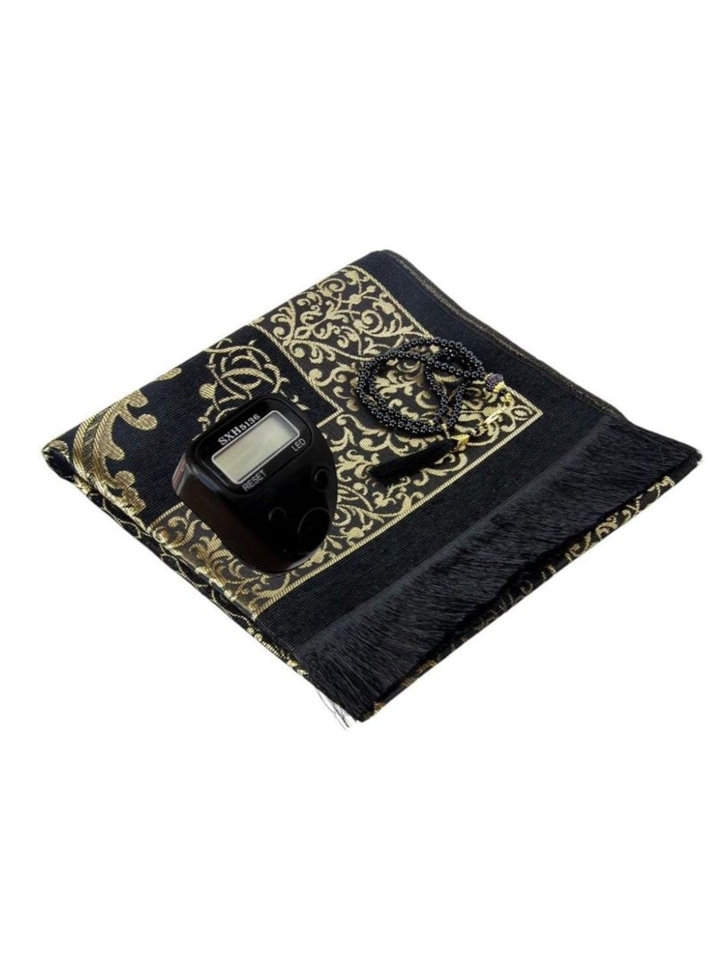 Sajadati Prayer Mat in an Elegant Cylinder Gift Box, Includes Elegant Praying Rug(105cmX70cm) Prayer Beads, Hand Press Digital Counter. Portable and Suitable for all places, Home, Office, Car. Great Gift Box