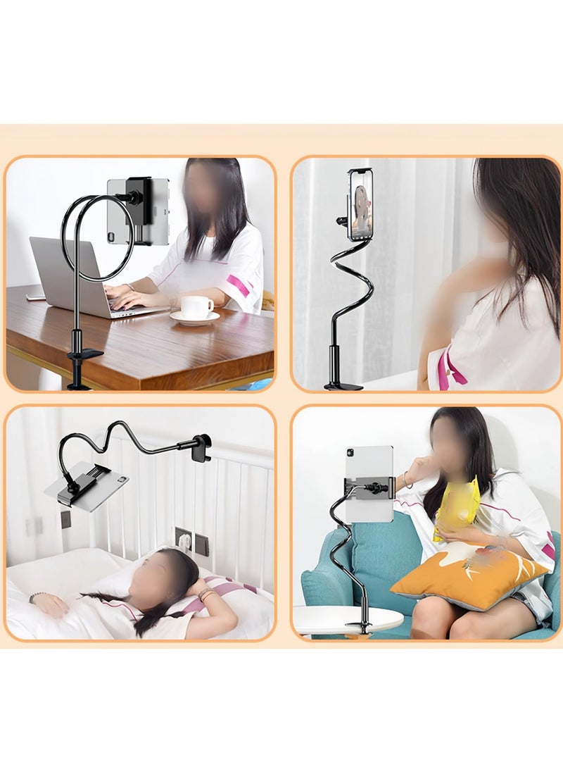 Table Holder for Bed and Desk,360° Adjustable,with Flexible Long Arm Phone Stand,Overall Length 100cm,Compatible with all phones,Pad(4.7-10.6