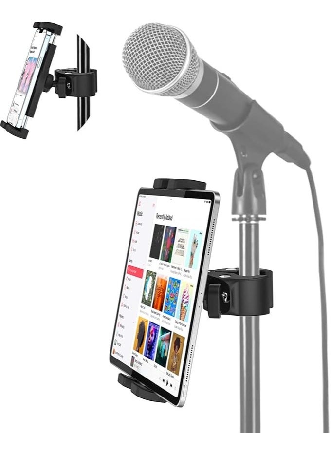 Tablet Holder for Mic Music Stand, Microphone Tablet Stand Mount, Adjustable iPad Mic Stand, 360° Swivel Phone Sheet Music Clamp for iPad Pro 12.9 Air Mini, Galaxy Tabs, iPhone, 4-13