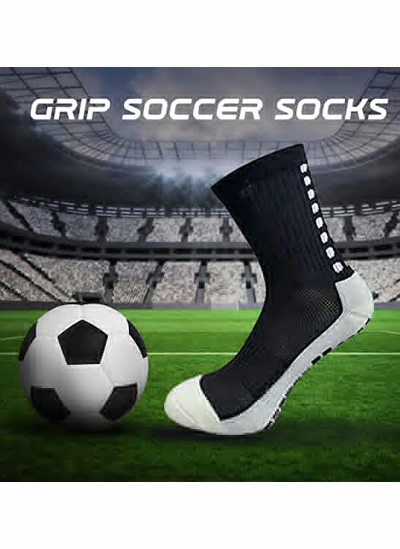 4 Pcs Unisex Non Slip Sport Soccer Socks, Breathable Comfortable Athletic Football Basketball Hockey Sports Grip Socks with Rubber Dots for Men and Women (Black)