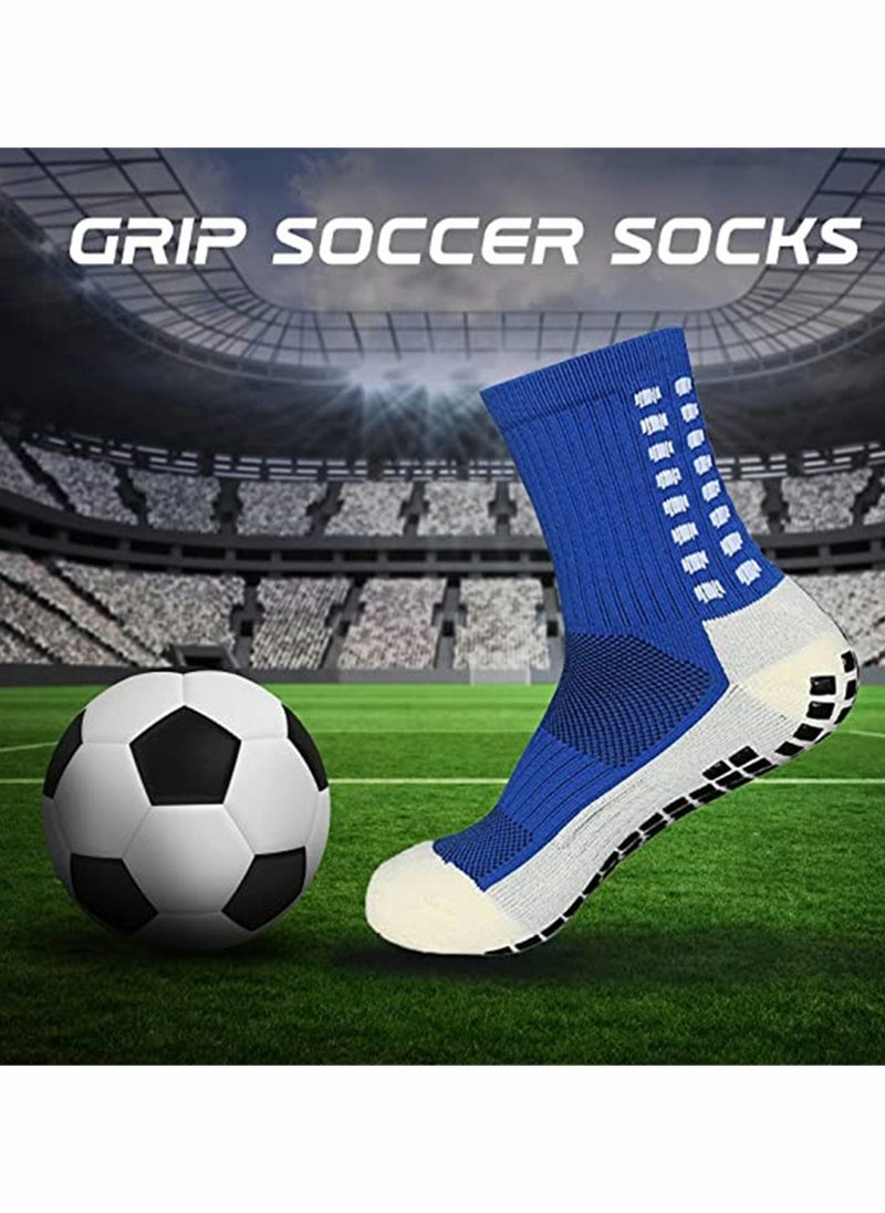 4 Pcs Unisex Non Slip Sport Soccer Socks, Breathable Comfortable Athletic Football Basketball Hockey Sports Grip Socks with Rubber Dots for Men and Women (Blue)