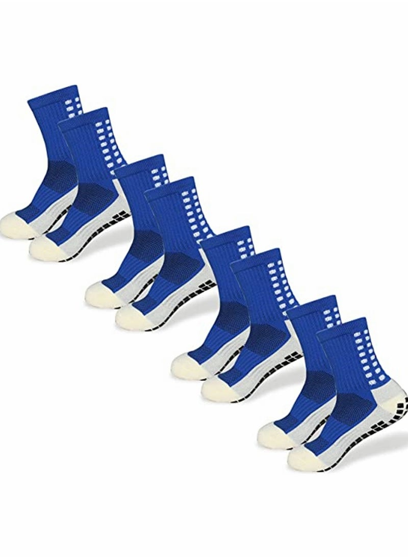 4 Pcs Unisex Non Slip Sport Soccer Socks, Breathable Comfortable Athletic Football Basketball Hockey Sports Grip Socks with Rubber Dots for Men and Women (Blue)