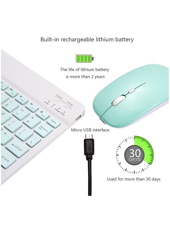 Ultra-Slim Bluetooth Keyboard and Mouse Combo Rechargeable Portable Wireless Keyboard Mouse Set for Apple iPad iPhone iOS 13 and Above Samsung Tablet Phone Smartphone Android Windows (Green)