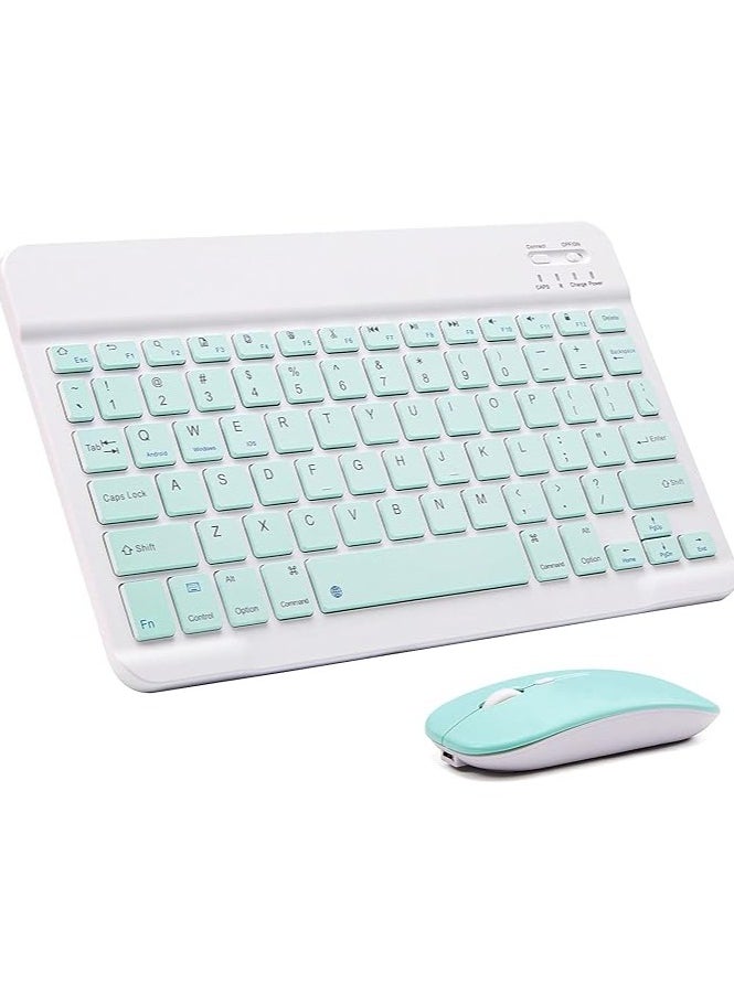 Ultra-Slim Bluetooth Keyboard and Mouse Combo Rechargeable Portable Wireless Keyboard Mouse Set for Apple iPad iPhone iOS 13 and Above Samsung Tablet Phone Smartphone Android Windows (Green)