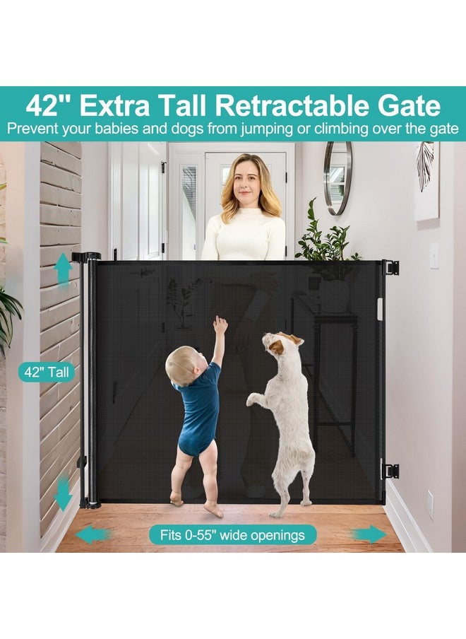 42 Inch Extra Tall Retractable Dog Gate Babies And Dogs Can'T Get Under The Gate 55