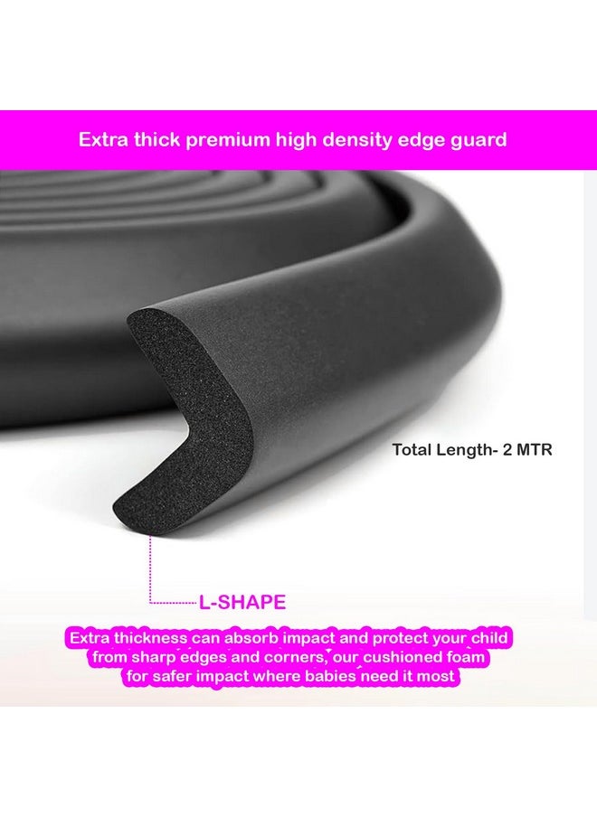 ® (Set Of 4), Soft Cushioned 6.4 Ft / 2 Mtr Long U-Shaped Edge Guards With Strong 3M Adhesive, Safety For Sharp Edges For Babies- Black