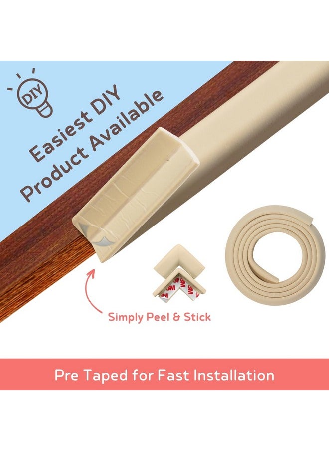 Pre-Taped Furniture Edge Guard And Corner Protector - 6.5Ft Edge + 4 Corner Guards (Beige Color) For Baby Proofing & Child Safety