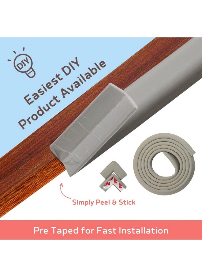 Pre-Taped Furniture Edge Guard And Corner Protector - 6.5Ft Edge + 4 Corner Guards (Grey Color) For Baby Proofing & Child Safety