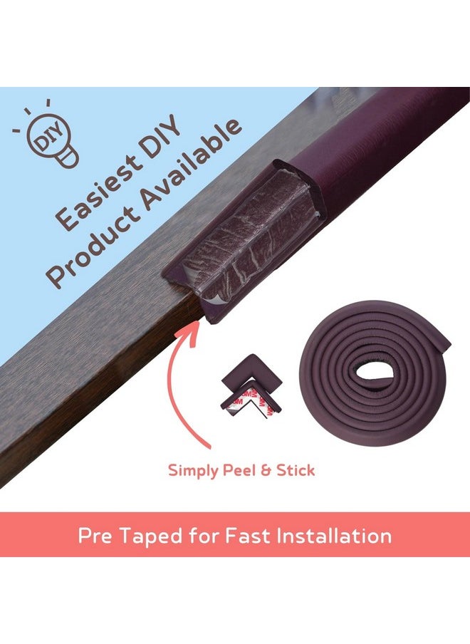 Pre-Taped Furniture Edge Guard And Corner Protector - 6.5Ft Edge + 4 Corner Guards (Brown Color) For Baby Proofing & Child Safety