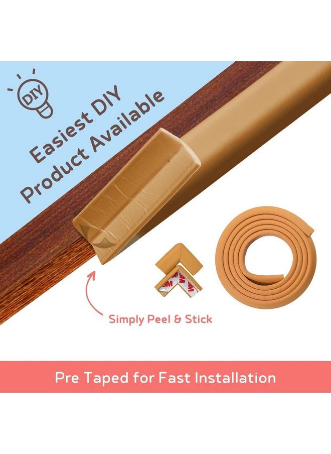 Pre-Taped Furniture Edge Guard And Corner Protector - 6.5Ft Edge + 4 Corner Guards (Light Brown Color) For Baby Proofing & Child Safety