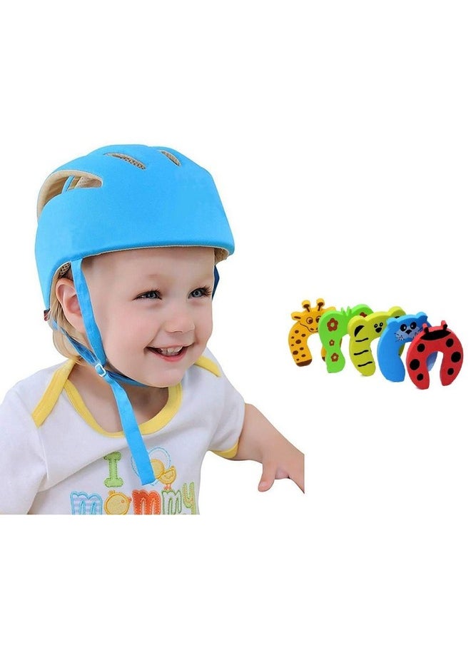 Baby Safety Helmet (Blue -1) And Door Stopper (5 Pcs)