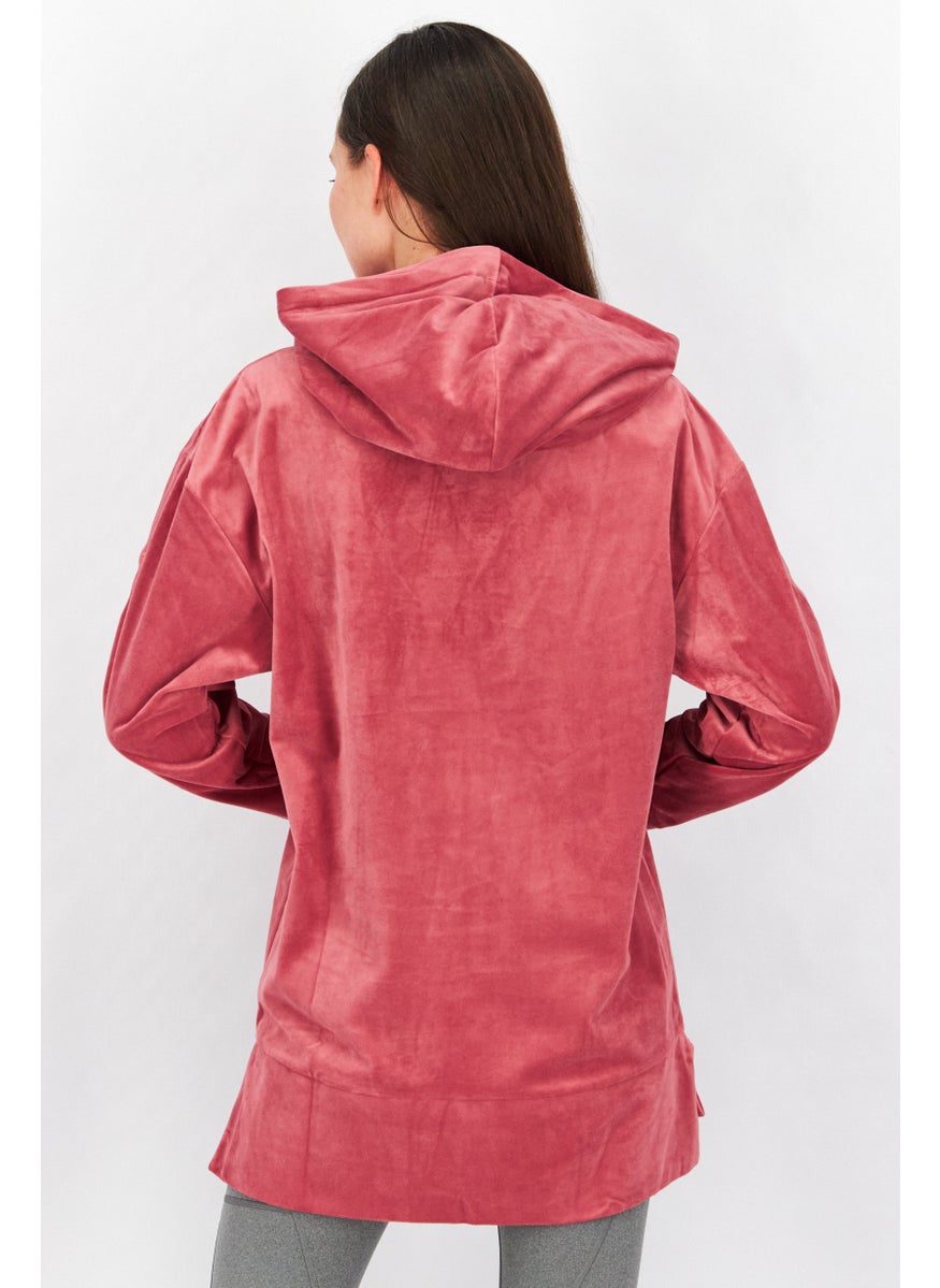 Women Sportswear Fit Long Sleeve Training Hooded Sweatshirt, Light Maroon