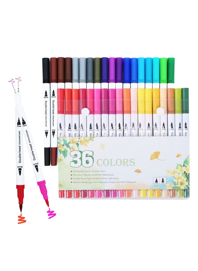 Brush Pens Markers for Adult Coloring Books, Calligraphy Markers for Lettering, Dual Tip Brush Pens for Kids Drawing, Color Markers Fine Tip Pens for Art, Journal Planner, Doodle 36 Colors