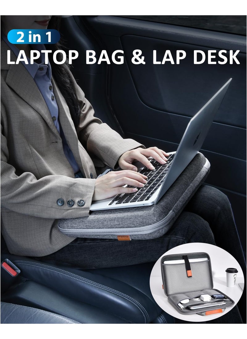 Hard Laptop Work-In Case 14 Inch, 2 in 1 Laptop Bag Lap Desk with Stopper and Book Clip, Shockproof Waterproof Laptop Sleeve with Handle, Compatible with MacBook HP Dell Lenovo ASUS and More - Grey