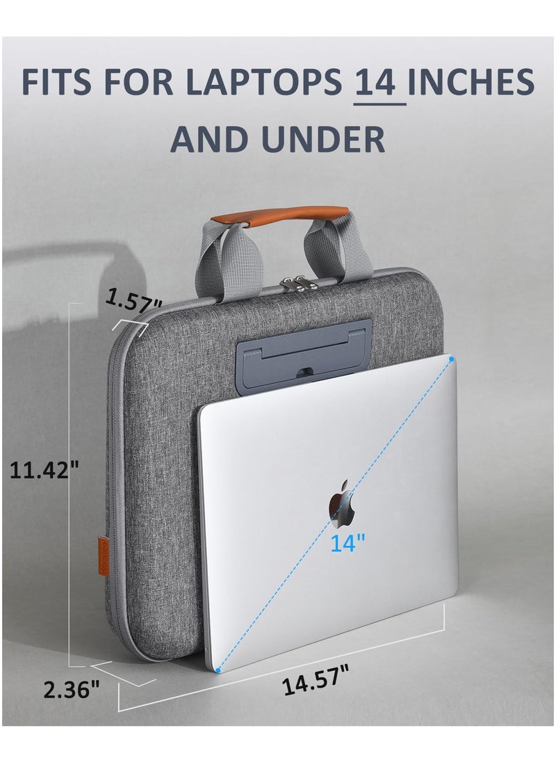 Hard Laptop Work-In Case 14 Inch, 2 in 1 Laptop Bag Lap Desk with Stopper and Book Clip, Shockproof Waterproof Laptop Sleeve with Handle, Compatible with MacBook HP Dell Lenovo ASUS and More - Grey