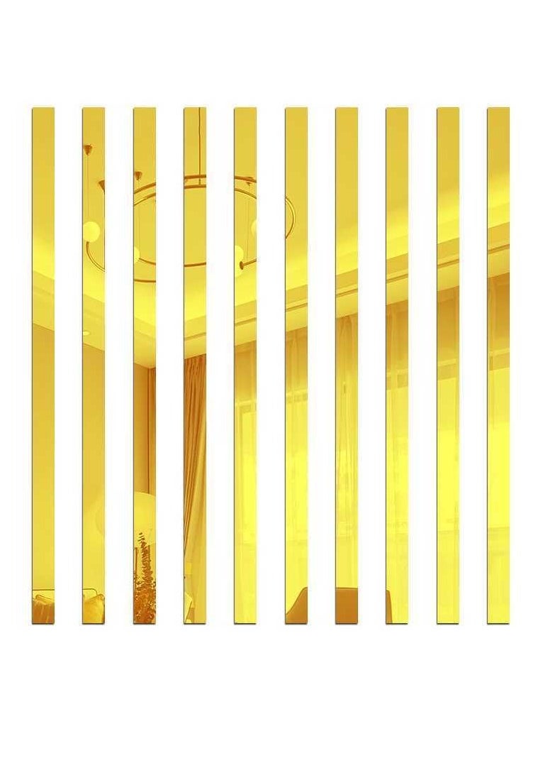 Mirror Wall Stickers, 10 Pcs 5*20cm Striped Design Mirror Wall Stickers, Art Tile Decal, DIY Self Adhesive Wall Line Border Decals, Removable Acrylic Mirror Sheets Wall for Home Decor, Gold