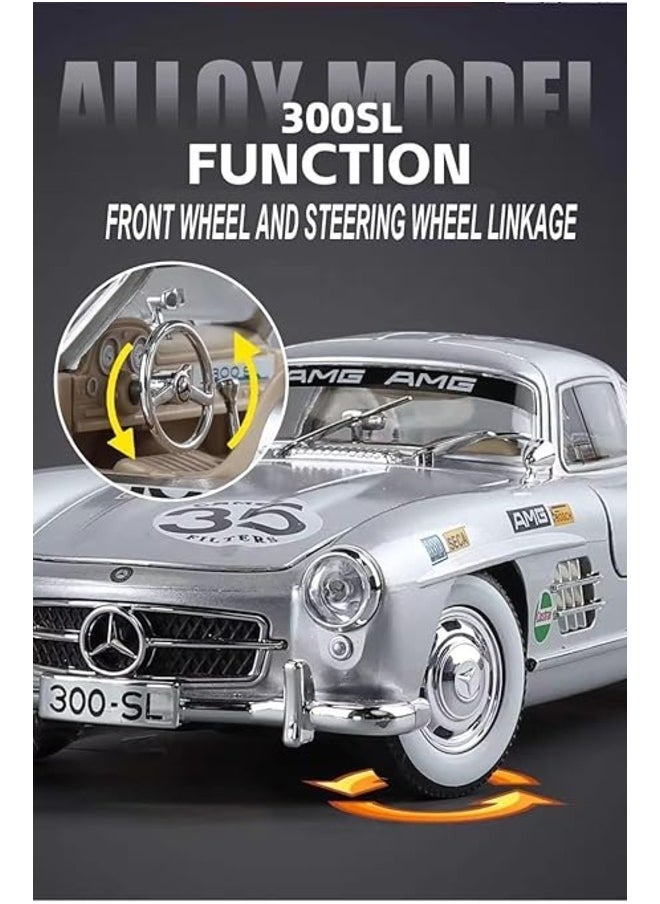 Benz 300 SL Classic Car Model Zinc Alloy Pull-Back Toy with Lights & Sound for Kids, Boys & Girls