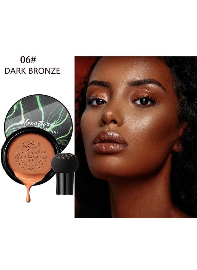 Air Cushion Cc Cream Mushroom Head Foundation,Bb Cream Makeup Foundation,Moisturizing Concealer,Long Lasting Full Coverage Waterproof,Even Skin Tone For All Skin Types (6# Dark Bronze, 20G)