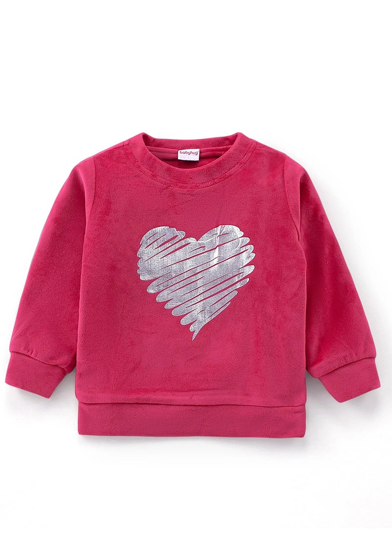 Babyhug Velour Knit Full Sleeves Winter Wear Night Suit//Co-ord Set with Heart Print - Pink(9-24M& 2-3Y)