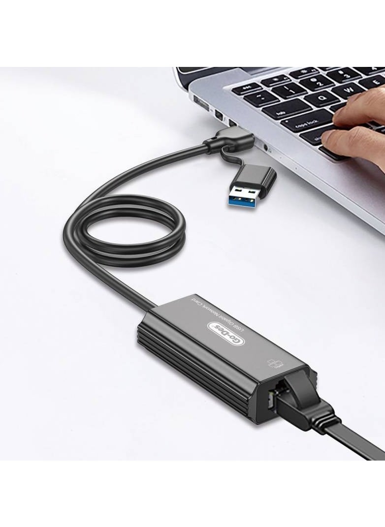 Go Des GD-6836 To Type-C And USB-A Gigabit Ethernet Converter Cable