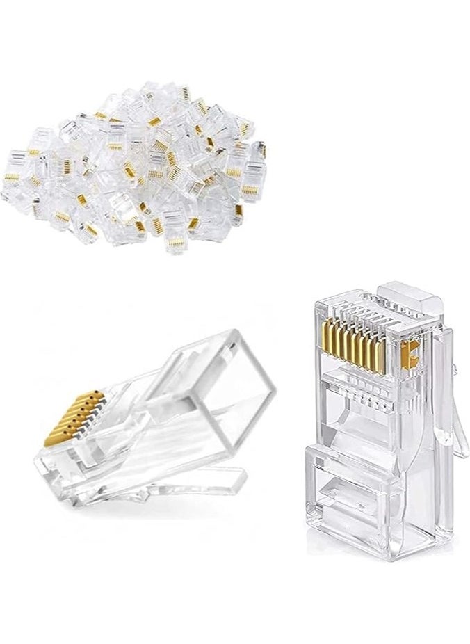 Cat6 / Cat5e RJ45 Ethernet Network Cable Connectors - Transparent - 100 Pack