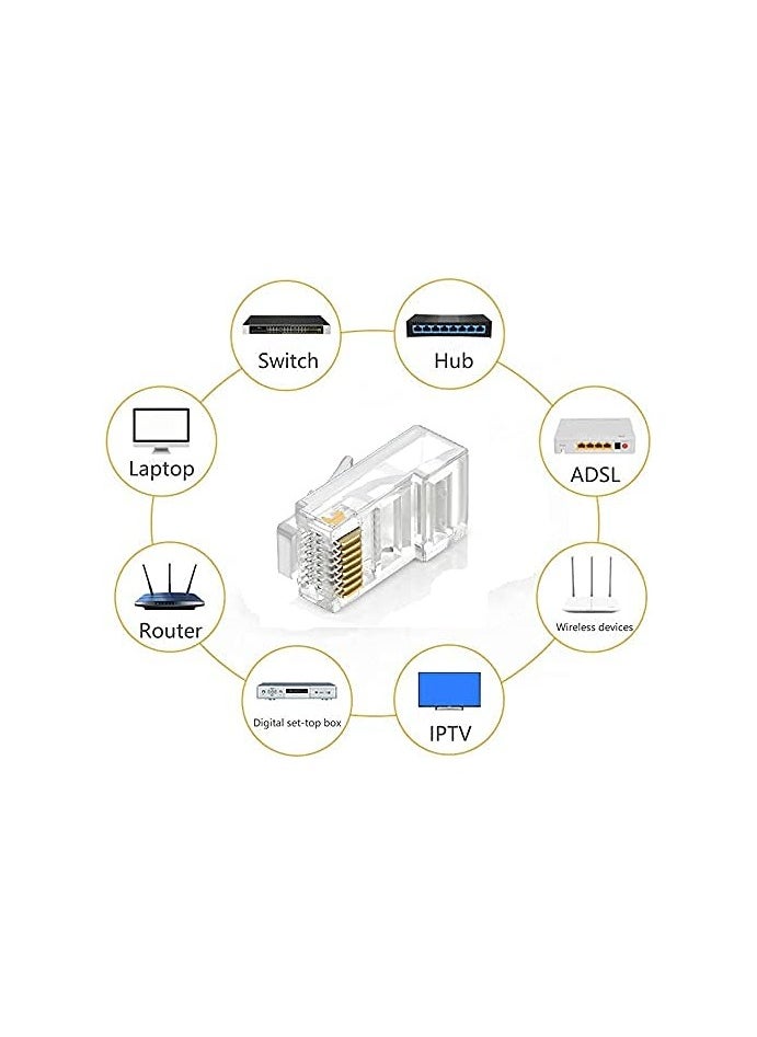 Cat6 / Cat5e RJ45 Ethernet Network Cable Connectors - Transparent - 100 Pack