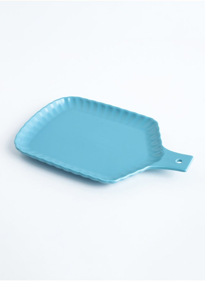 Chrysanthemum Ceramic Rectangle Ovendish With Handle Blue 13inch