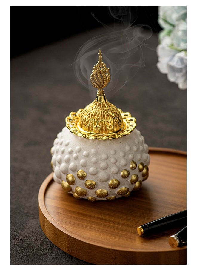 Arabic circular ceramics Pellet With Metal  Temple Top ceramics Combination Desktop Aromatherapy Burner Decorated