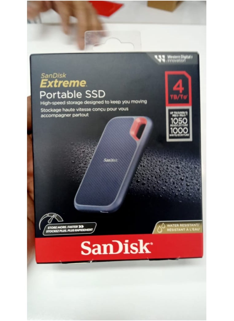 SanDisk 4TB Extreme Portable SSD external drive, up to 1050 MB/s, read, 1,000MB/s write, external SSD, USB-C, solid state drive, IP65 rated for dust and water resistance, Black