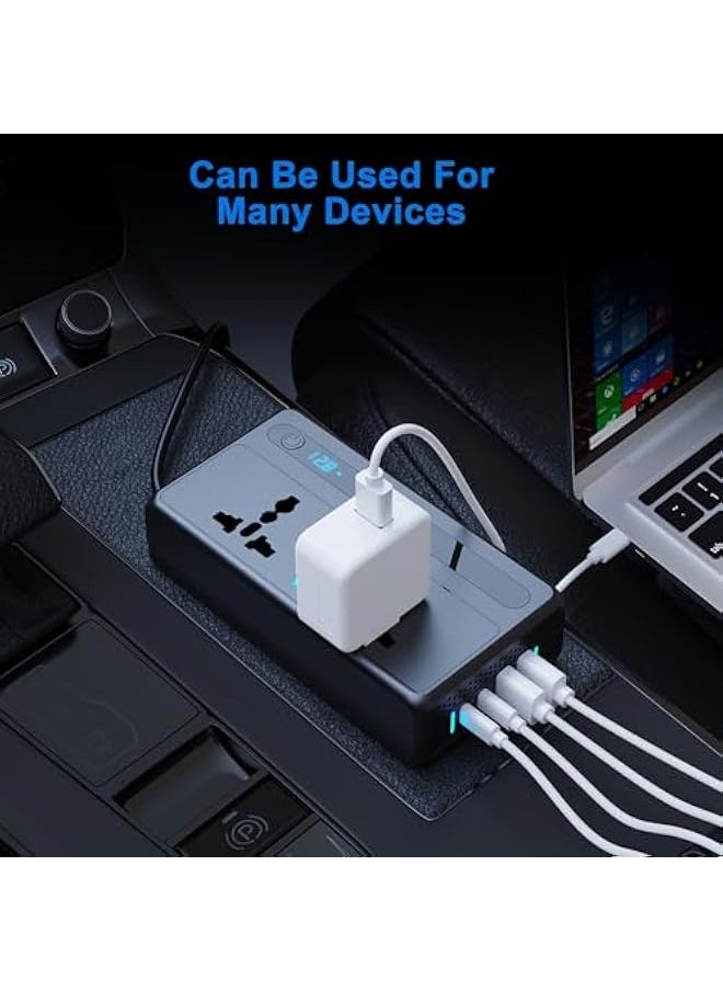 200W Car Power Inverter, DC 12V/24V to 220V Car Inverter with 2 USB and 2 Type C Ports, Charger Adapter Car Plug Converter with Switch and Current LED Screen, Suitable for Cars, SUV u0026 Truck